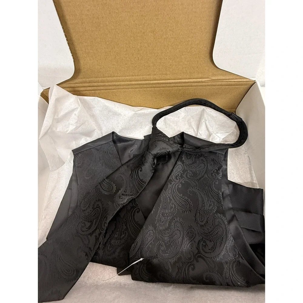 Toddler Boys Q Brand Formal Vest And Tie Size 2 Black Paisley